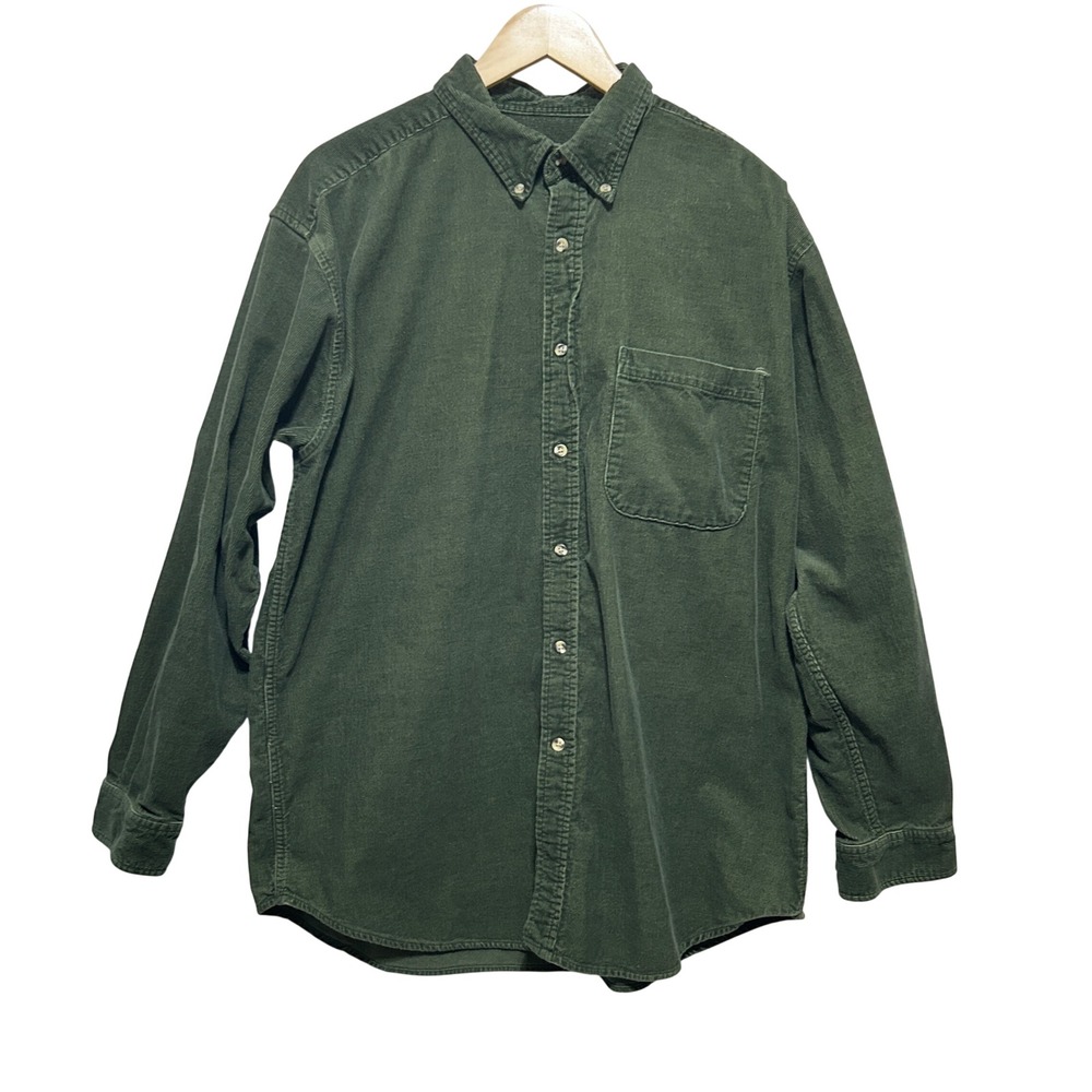 Vintage 90s Sun River Men Gorpcore Corduroy Shirt L Green Button Down Utility